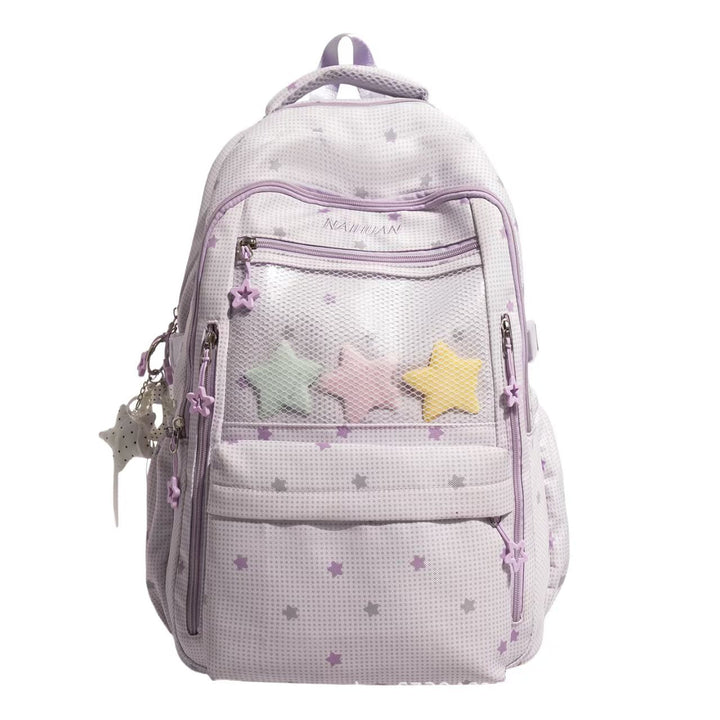 Star-Motif Multi-Pocket Backpack