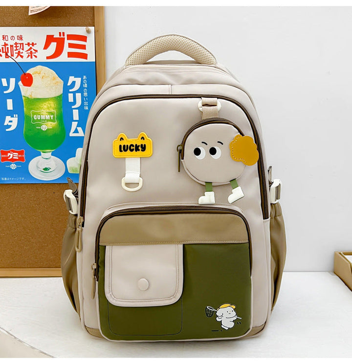 Cute Character-Designed Multi-Pocket School Backpack