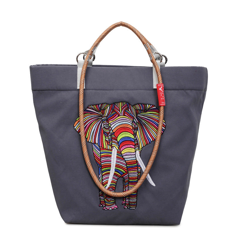 Women's casual tote bag with colorful elephant motif