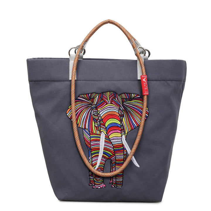 Women's casual tote bag with colorful elephant motif