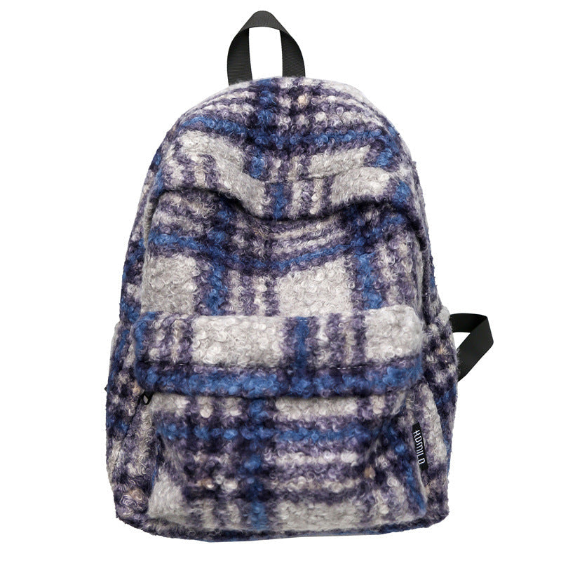 Cozy Fleece Checkered School Backpack