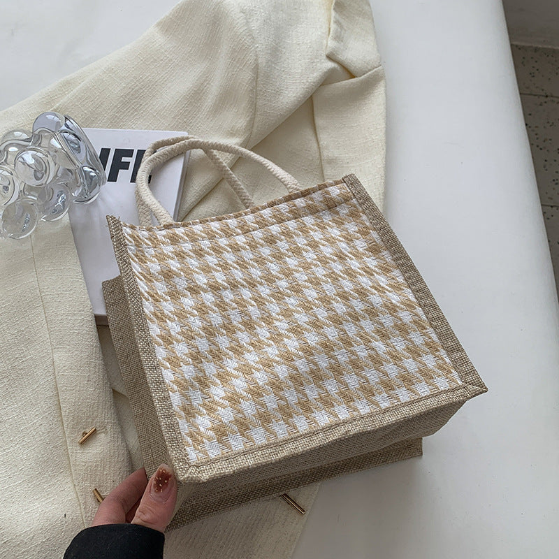 Ladies Jute Bag in classic Houndstooth pattern
