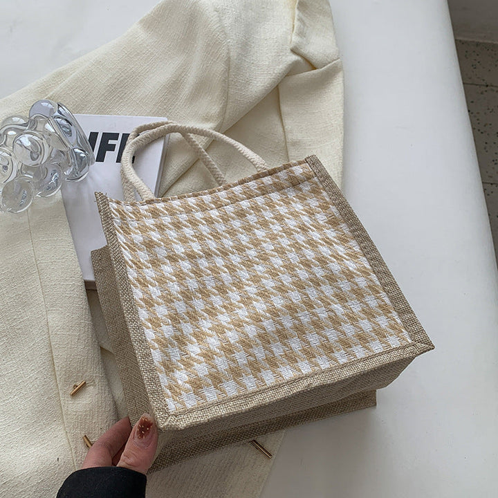 Ladies Jute Bag in classic Houndstooth pattern