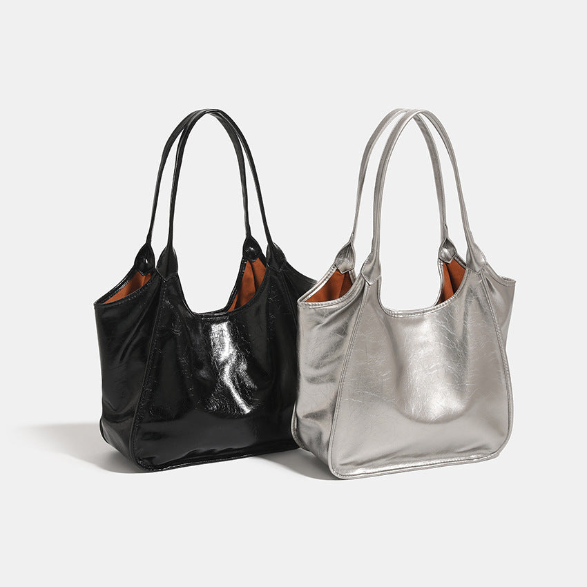 Women’s fashionable tote bag with shiny surface