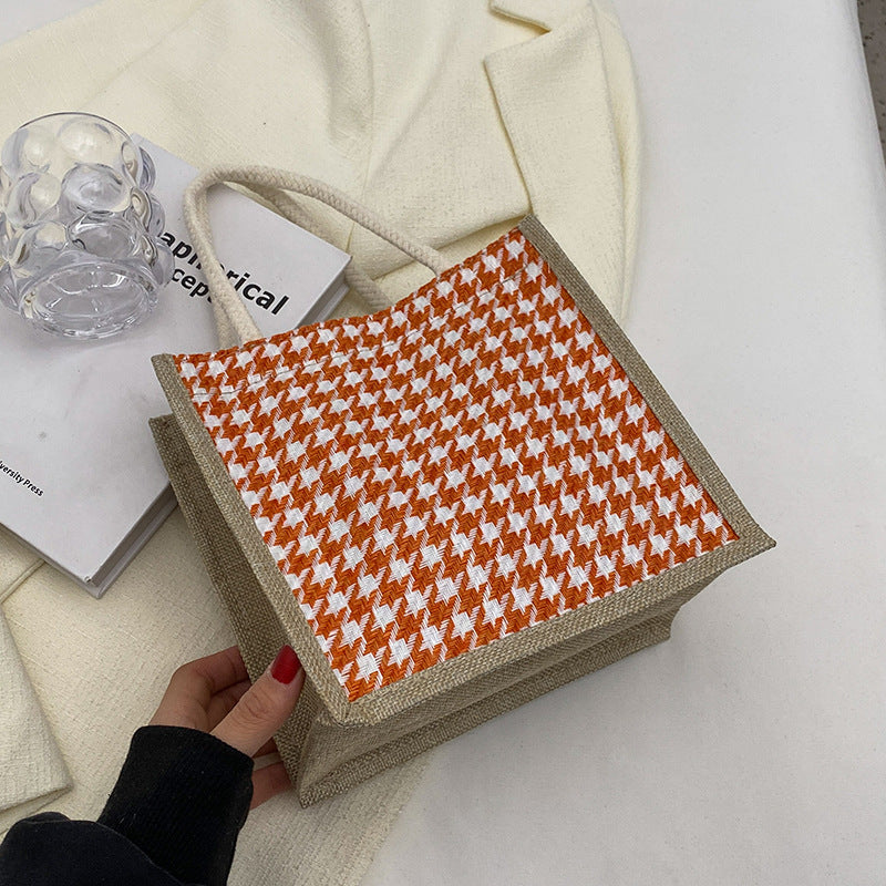 Ladies Jute Bag in classic Houndstooth pattern