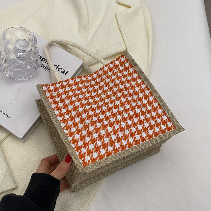 Ladies Jute Bag in classic Houndstooth pattern