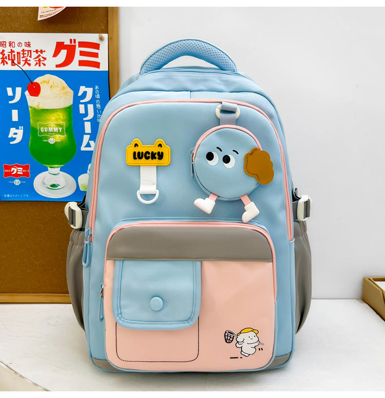 Cute Character-Designed Multi-Pocket School Backpack