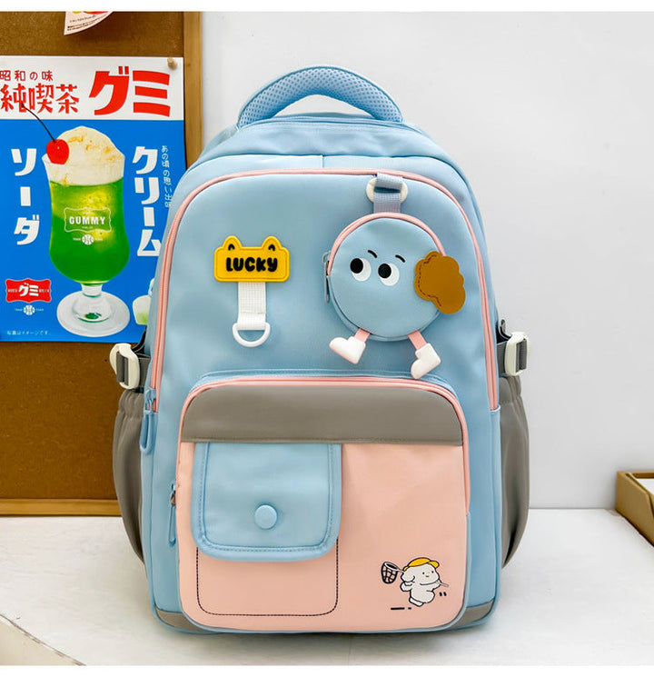 Cute Character-Designed Multi-Pocket School Backpack