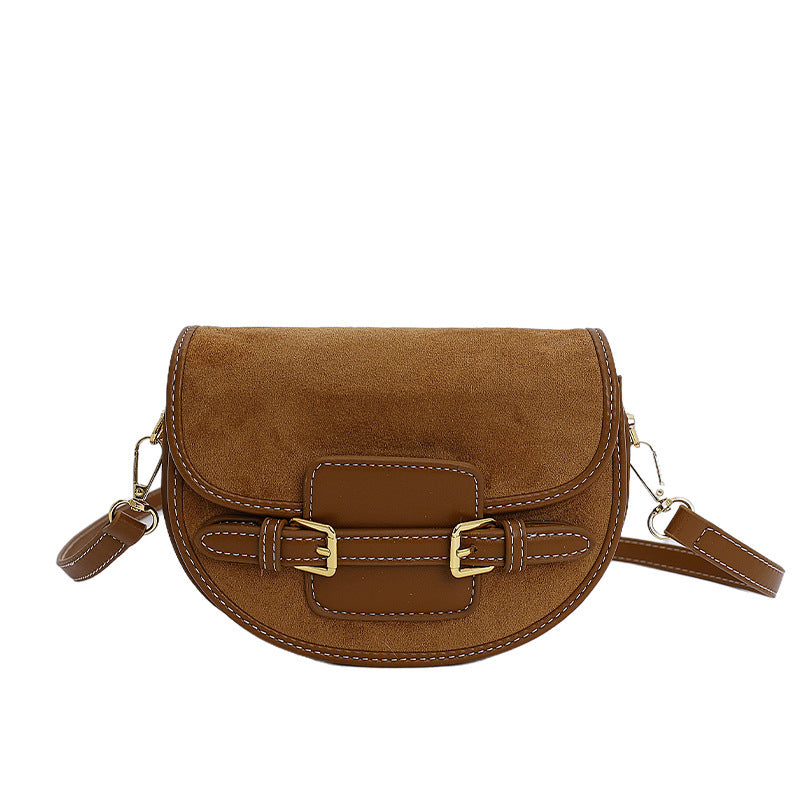 Women's shoulder bag made of high-quality suede with elegant chain closure