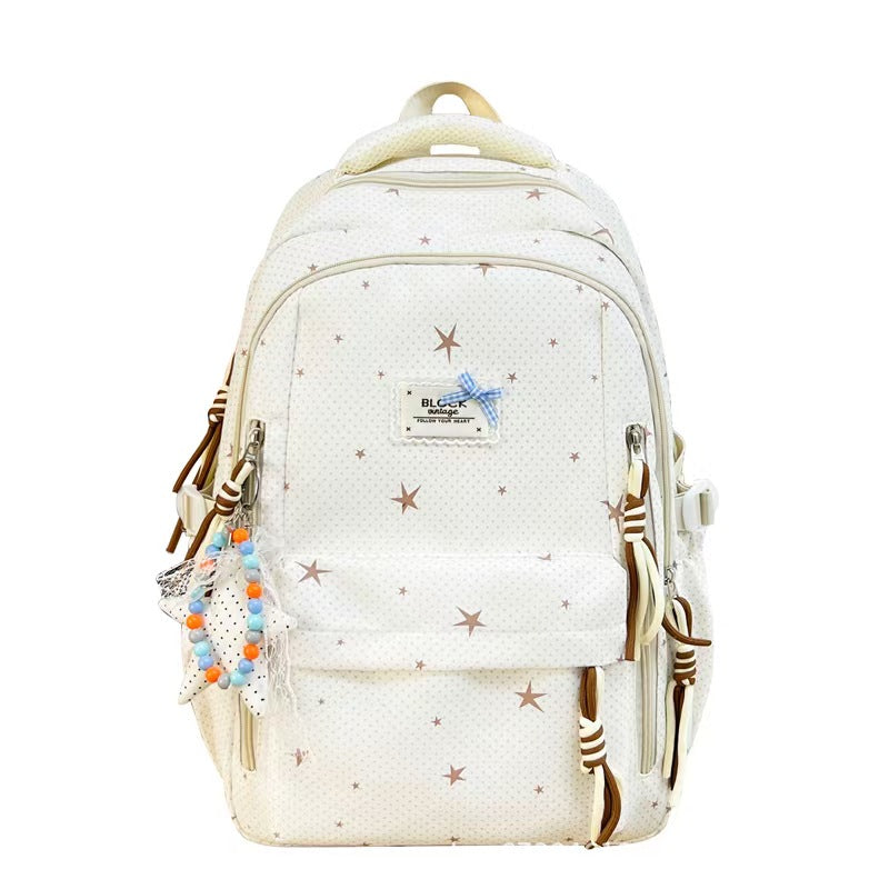 Star-Embellished Multi-Pocket Backpack