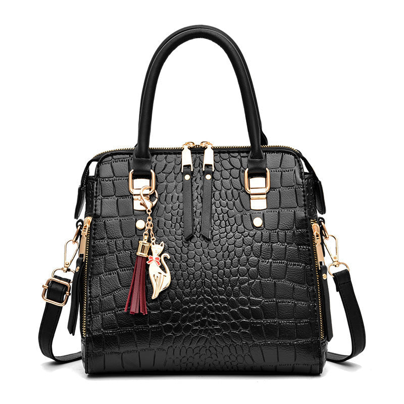 Women's high-quality tote handbag with stylish crocodile leather look and removable shoulder strap