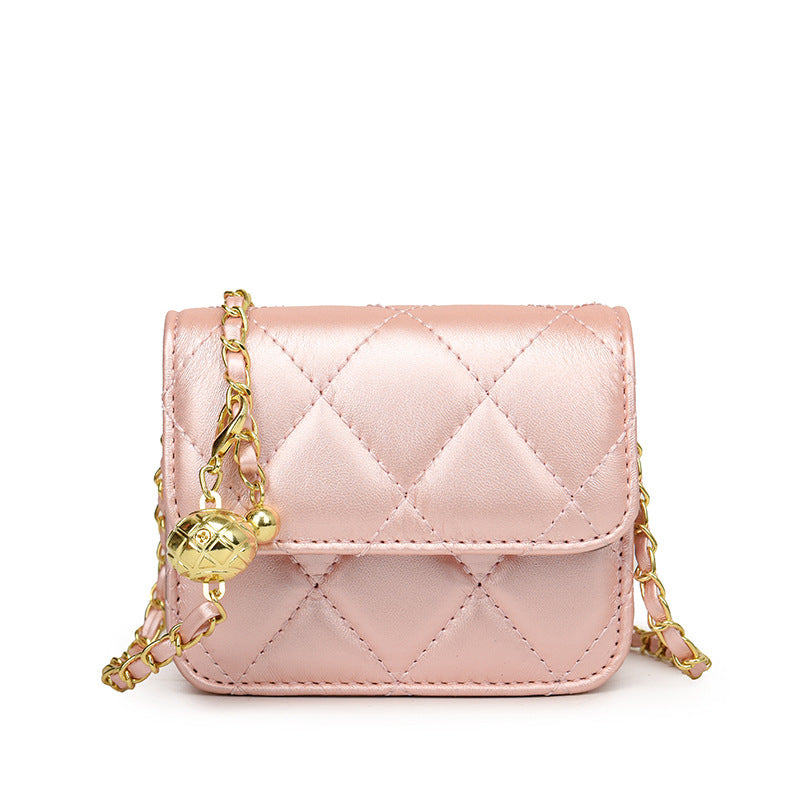 Women's mini crossbody bag with shiny chain and charming pendant