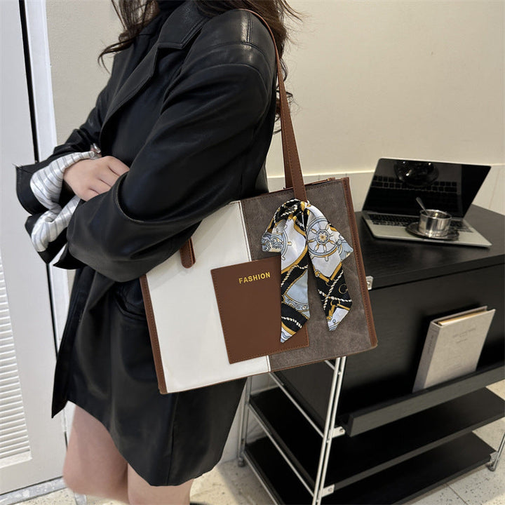 Women's tote bag with fashionable design and decorative silk ribbon