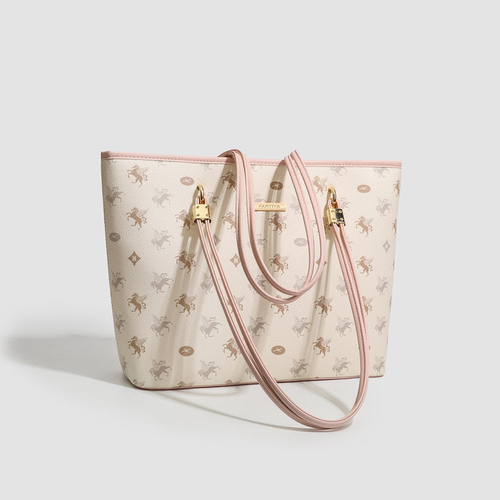 Women's tote bag with elegant horse pattern and sturdy carrying handles