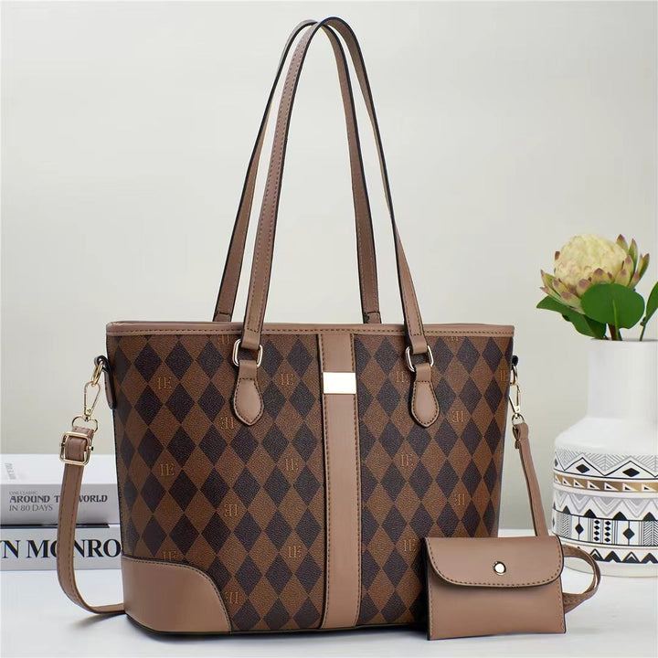 Women practical tote handbag with stylish check pattern and detachable mini clutch