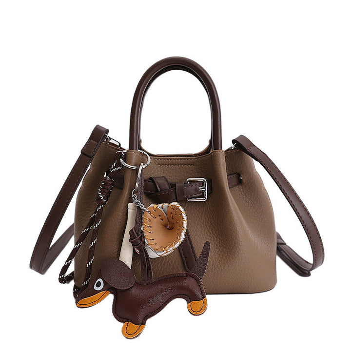 Women Designer Bucket Bag with playful animal charm