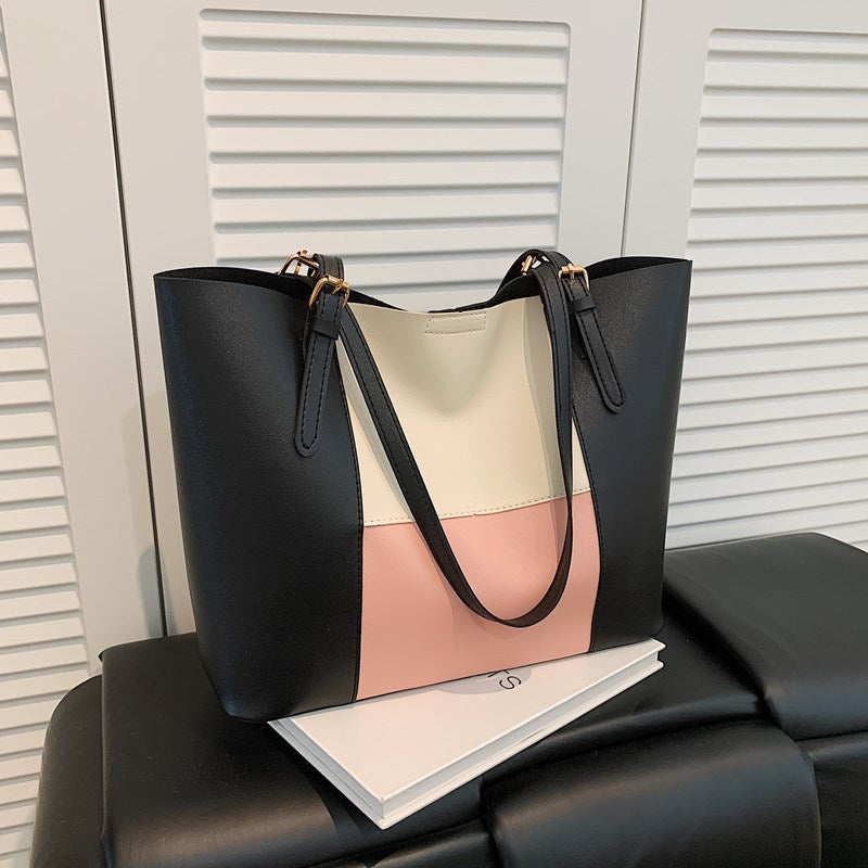 Women's spacious tote bag with elegant color block details