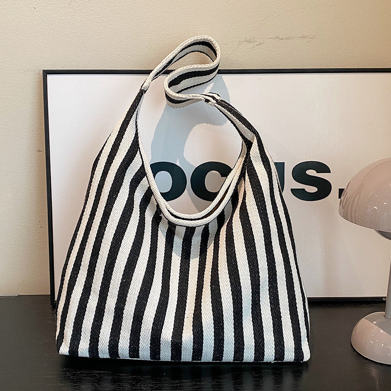Ladies Jute Tote Bag with stylized stripe pattern