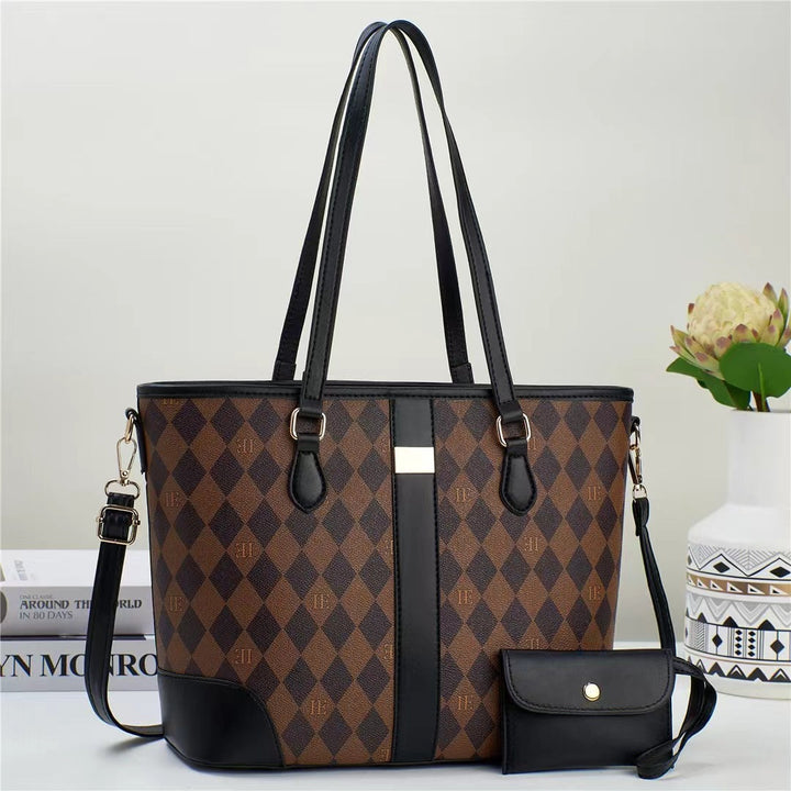 Women practical tote handbag with stylish check pattern and detachable mini clutch