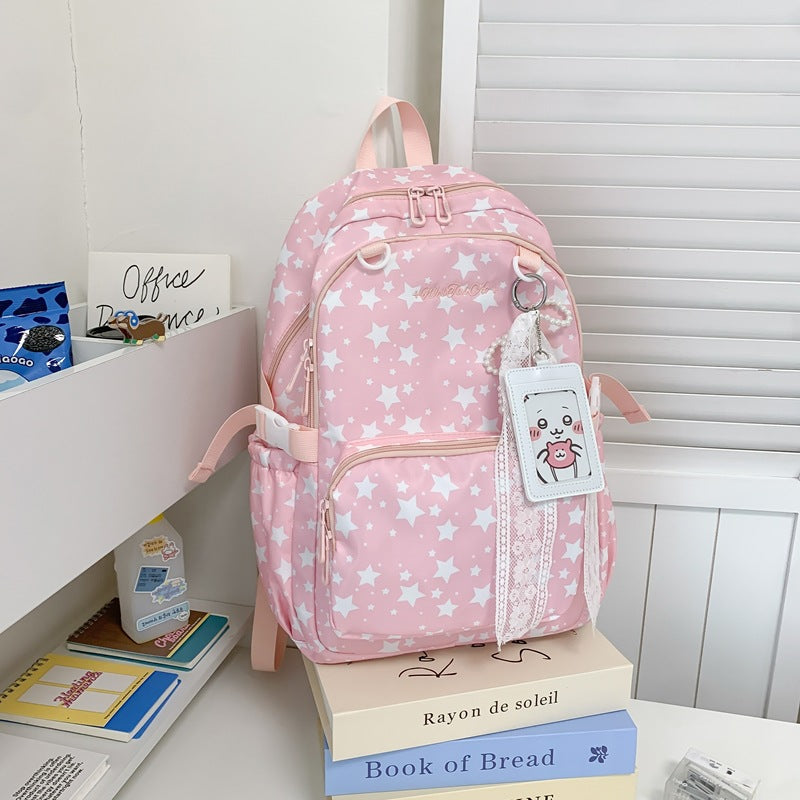Star-Patterned Multi-Pocket Backpack