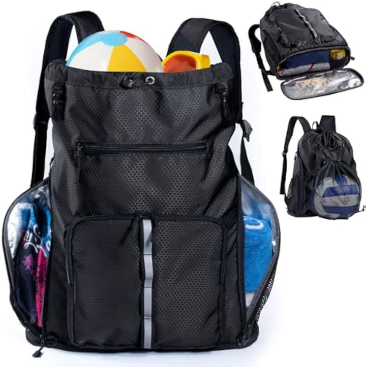 Multifunctional leisure backpack with special compartments for towels and sports accessories