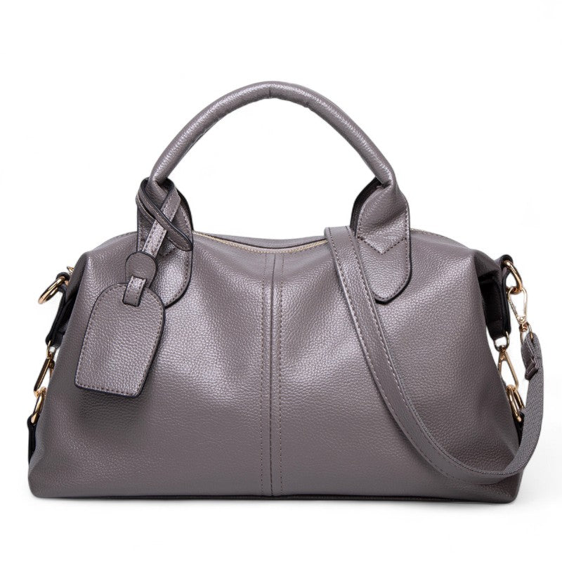 Textured Leather Shoulder Handbag