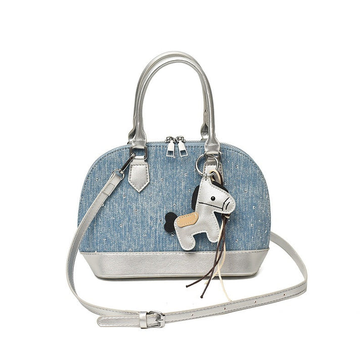 Women's mini handbag with animal charm and fashionable denim