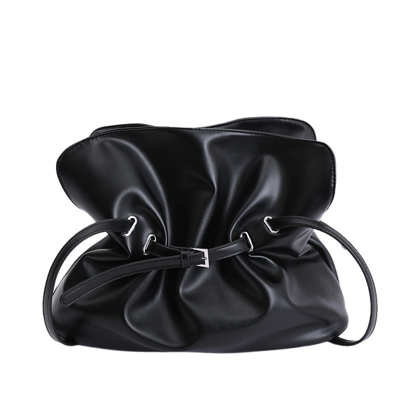 Women's shoulder bag made of high-quality synthetic leather with adjustable drawstring