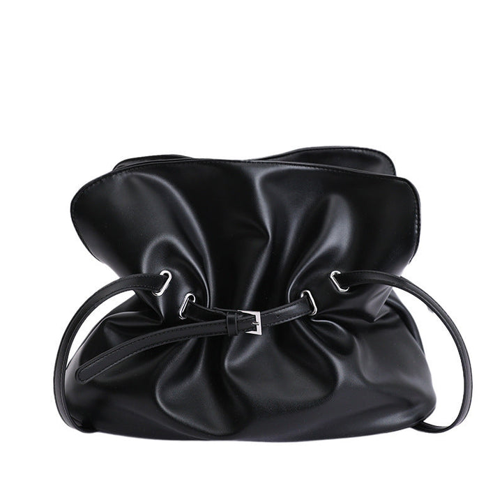 Women's shoulder bag made of high-quality synthetic leather with adjustable drawstring