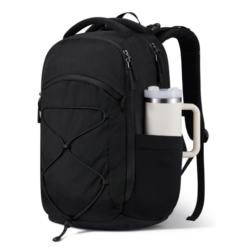 Multifunctional backpack with drink compartment and elastic lacing