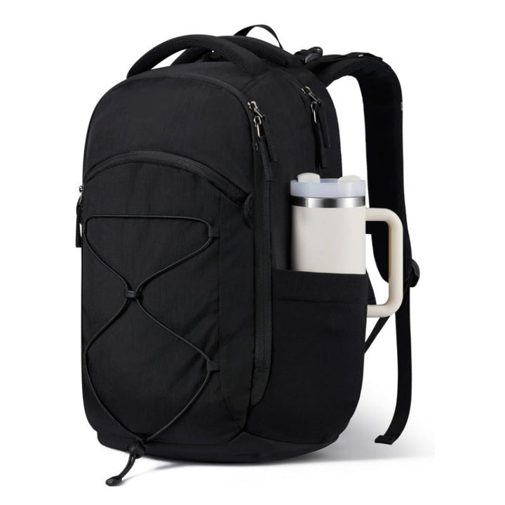 Multifunctional backpack with drink compartment and elastic lacing