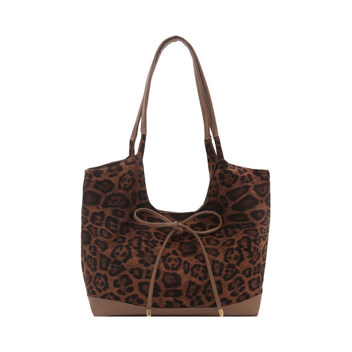 Women's tote bag with stylish leopard pattern and adjustable drawstring