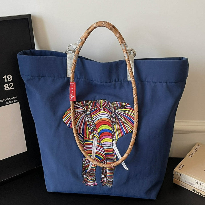 Women's casual tote bag with colorful elephant motif