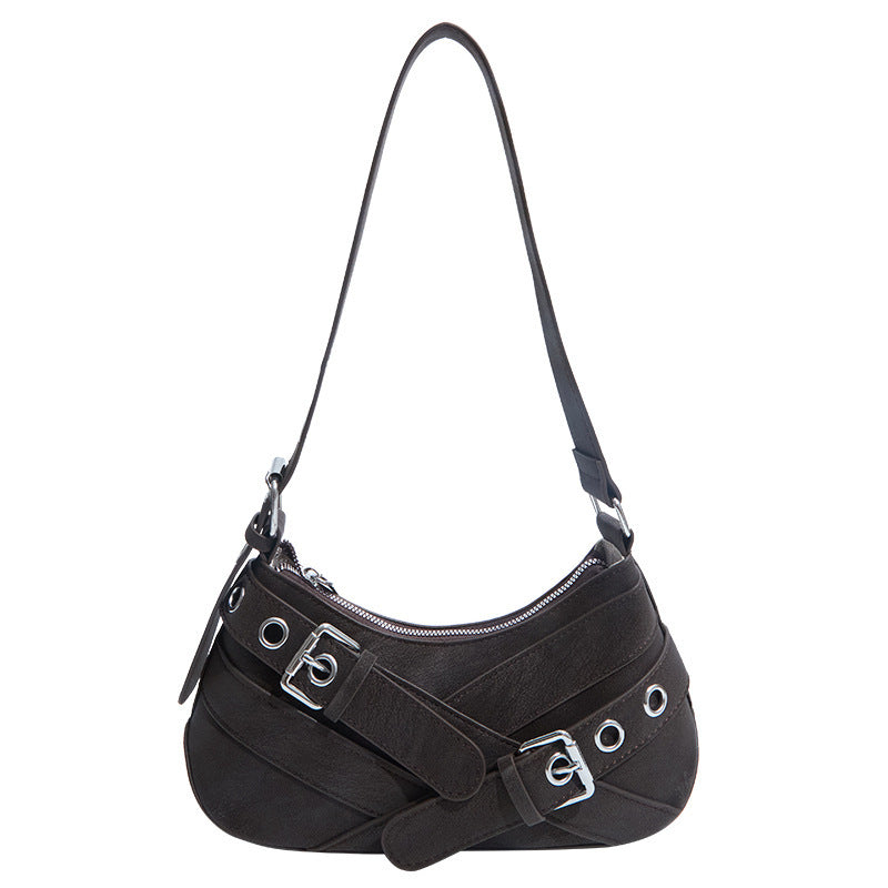 Women's fashionable shoulder bag made of soft suede leather with unique appliqué