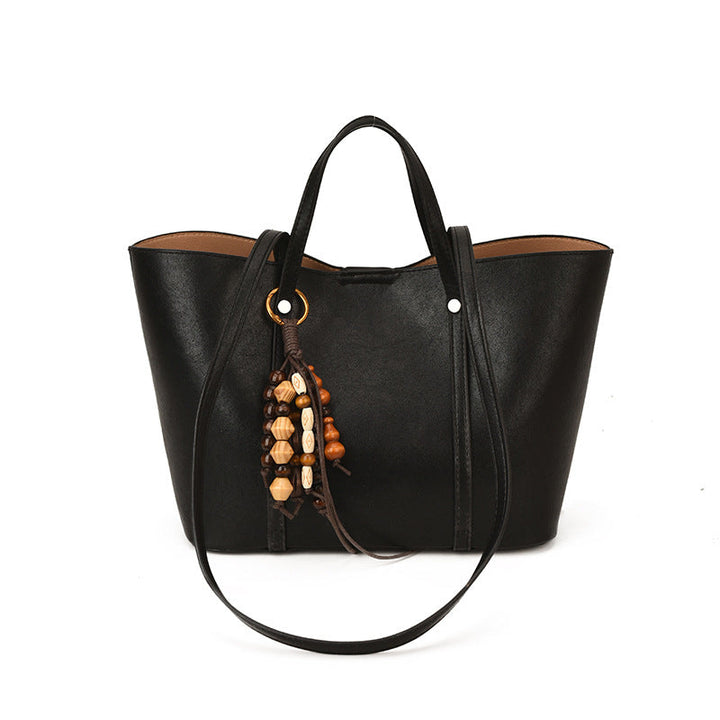 Women's Tote Bag with Modern Design and Unique Beaded Pendant