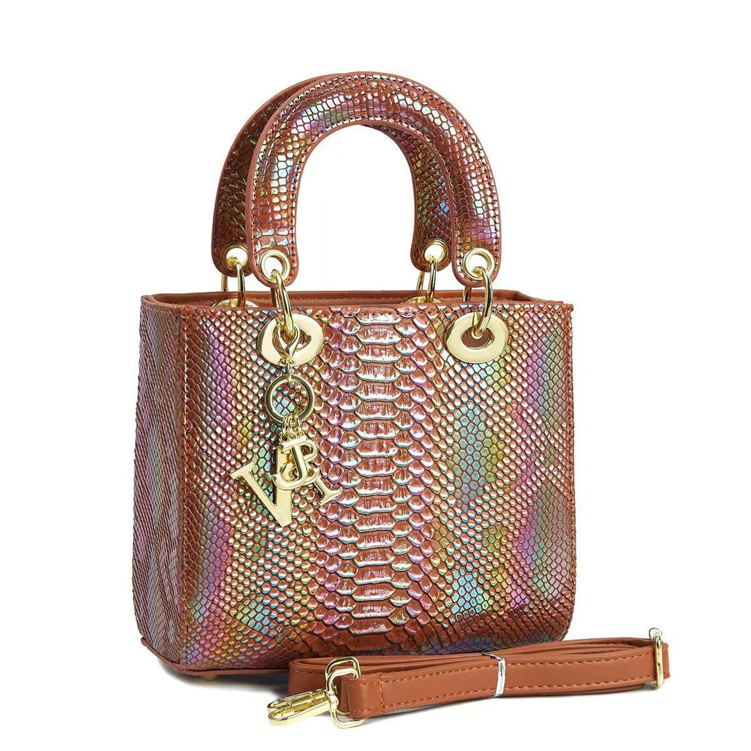 Ladies elegant mini handbag in modern snakeskin look with removable shoulder strap