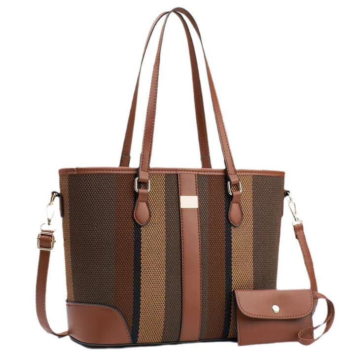 Women's tote bag with textured outer material and removable mini clutch