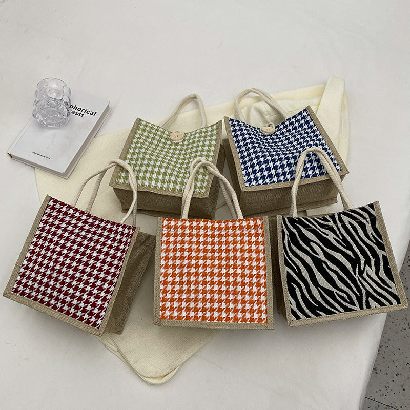 Ladies Jute Bag in classic Houndstooth pattern