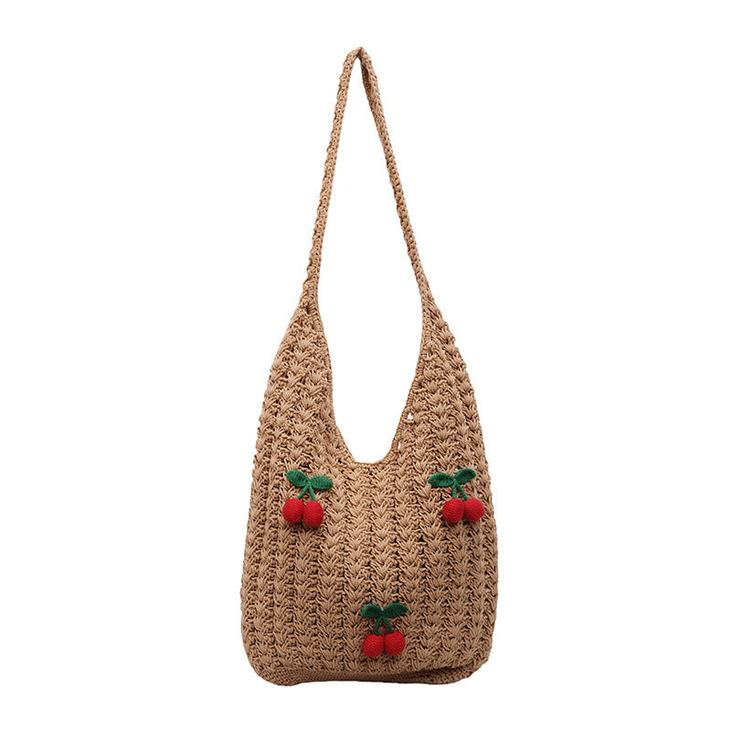 Women Handmade Shoulder Bag with Playful Fruit Appliqués