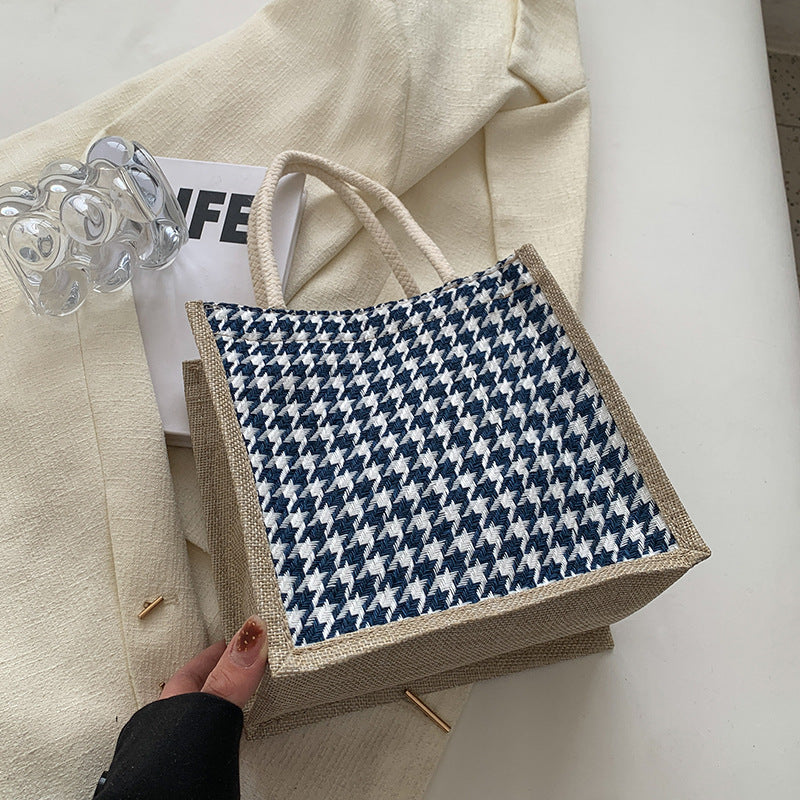 Ladies Jute Bag in classic Houndstooth pattern