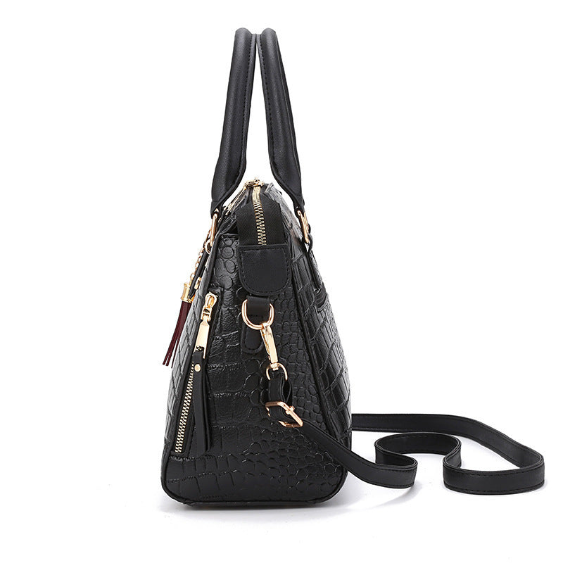 Women's high-quality tote handbag with stylish crocodile leather look and removable shoulder strap