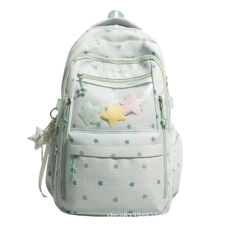 Star-Motif Multi-Pocket Backpack