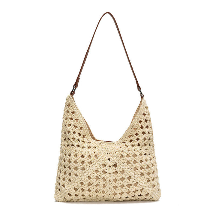 Women's crochet shoulder bag with ergonomic strap