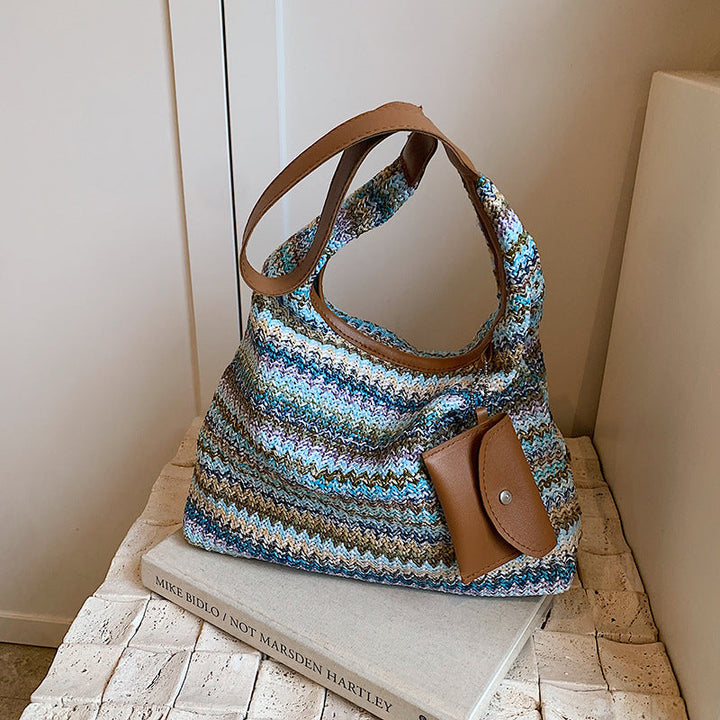 Colorful shoulder bag made of cotton with a practical additional pocket