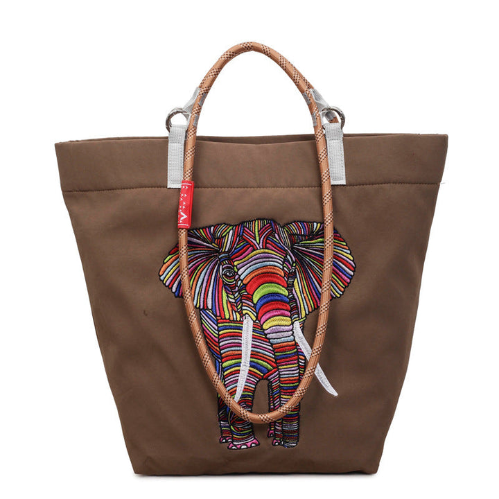 Women's casual tote bag with colorful elephant motif