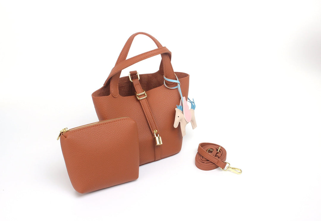 Women's hobo bag with removable mini organizer and charming animal pendant