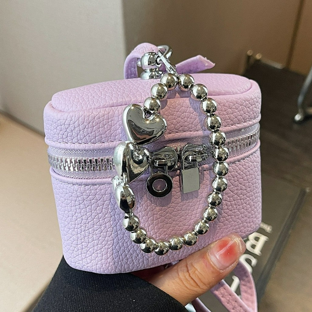 Women’s Mini Shoulder Bag with Decorative Heart Pendant