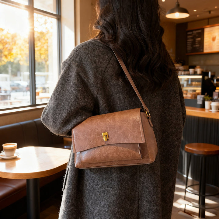 Ladies elegant shoulder bag with textured leather