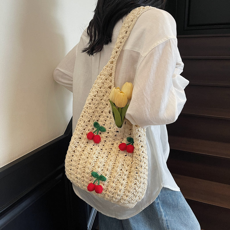 Women Handmade Shoulder Bag with Playful Fruit Appliqués