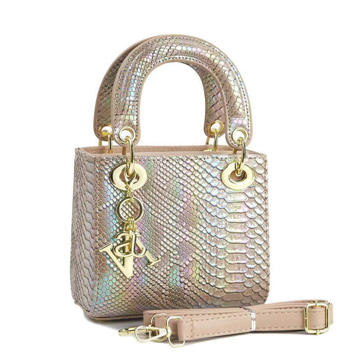 Ladies elegant mini handbag in modern snakeskin look with removable shoulder strap